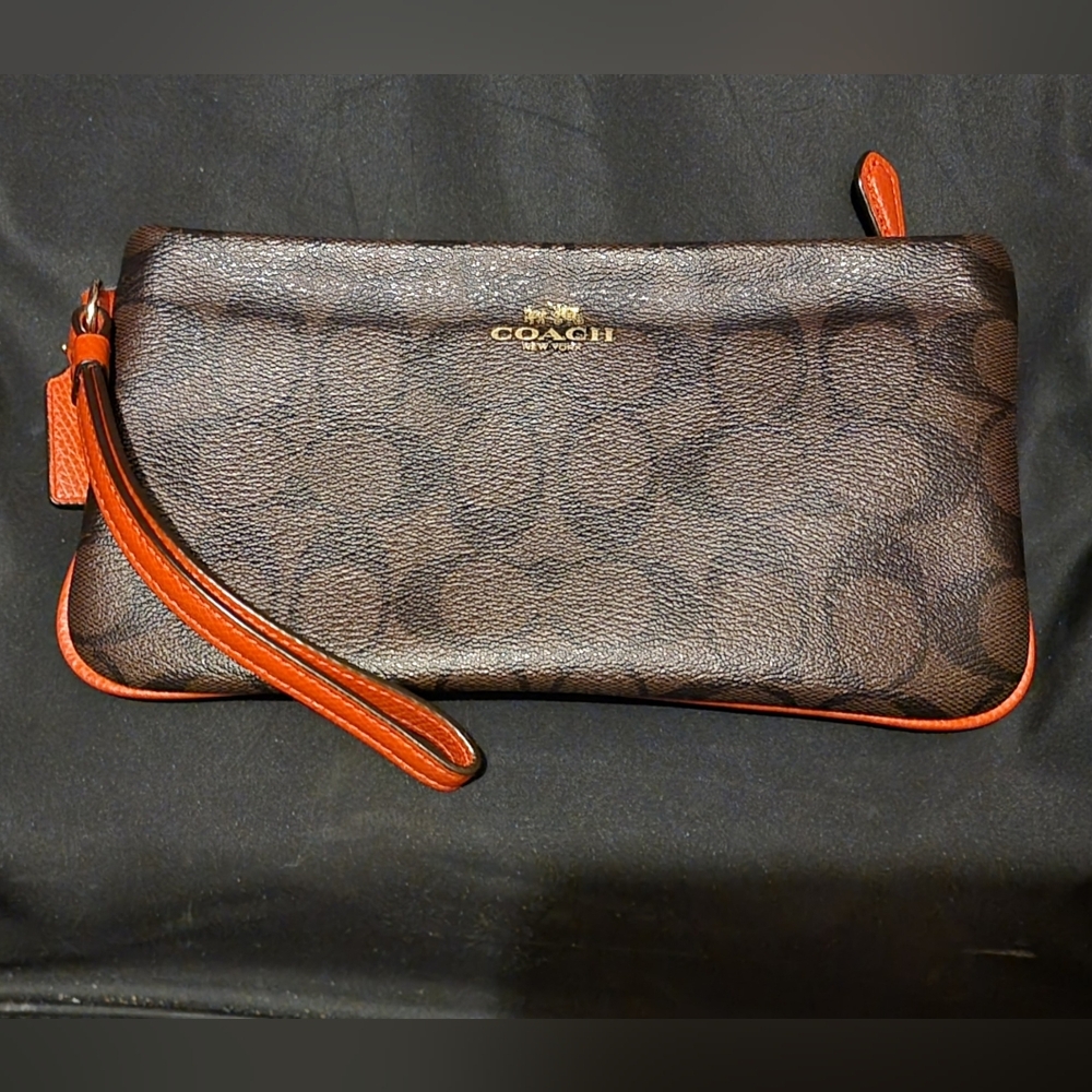 Coach Brown Wristlet with Red Accents